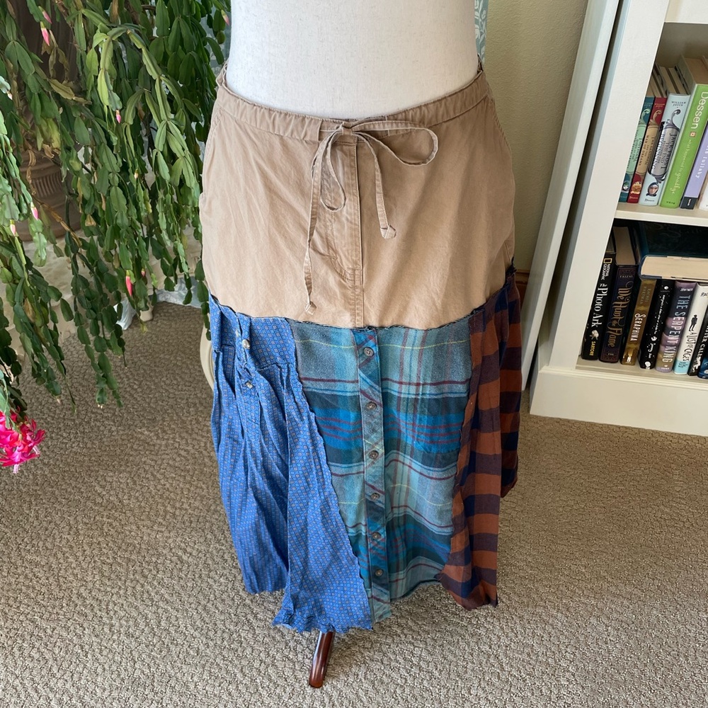 Upcycled Boho Peasant Flannel Patchwork Maxi Skirt - image 4